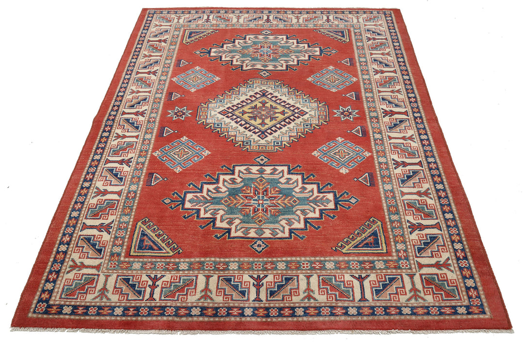 Hand Knotted Tribal Kazak Wool Rug 4' 10" x 6' 4" - No. AT83189