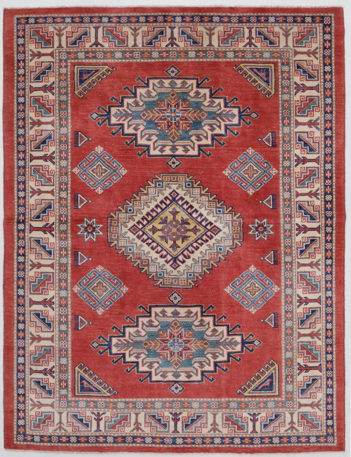 Hand Knotted Tribal Kazak Wool Rug 4' 10" x 6' 4" - No. AT83189