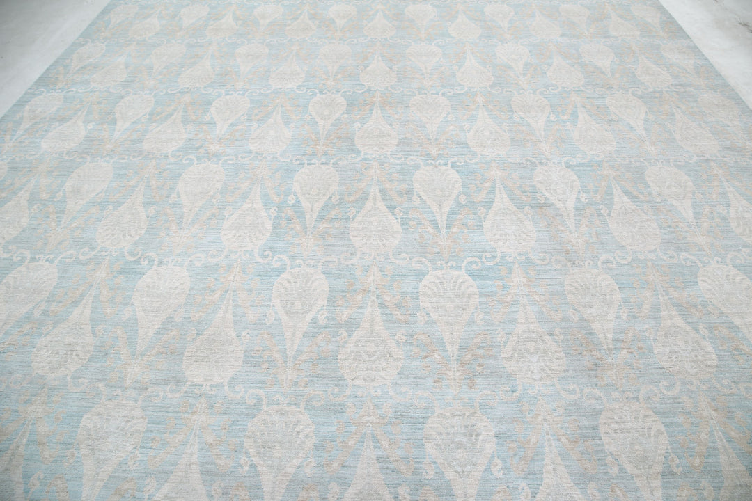 Hand Knotted Ikat Wool Rug 11' 4" x 14' 2" - No. AT32493