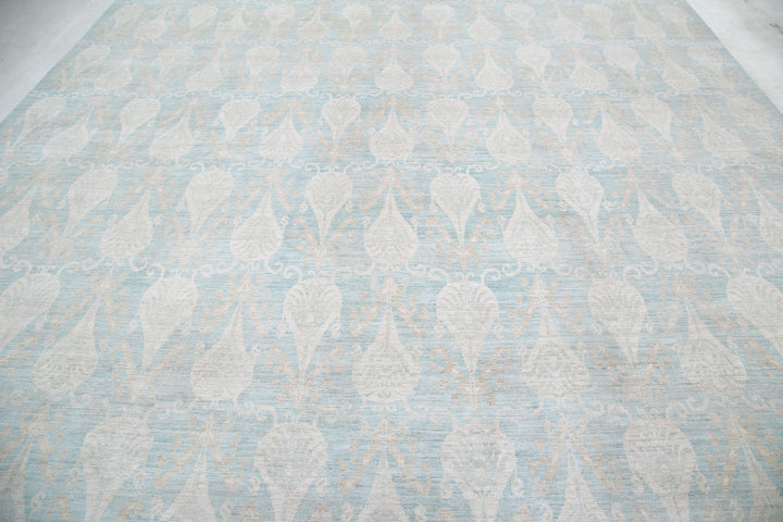 Hand Knotted Ikat Wool Rug 11' 4" x 14' 2" - No. AT32493
