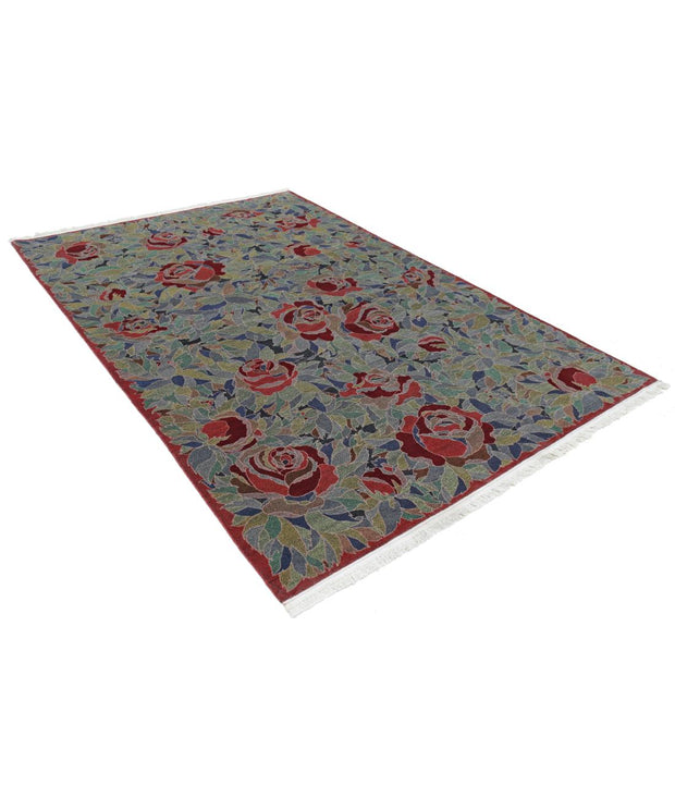 Hand Knotted Floral Wool Rug 6' 0" x 9' 0" - No. AT52364