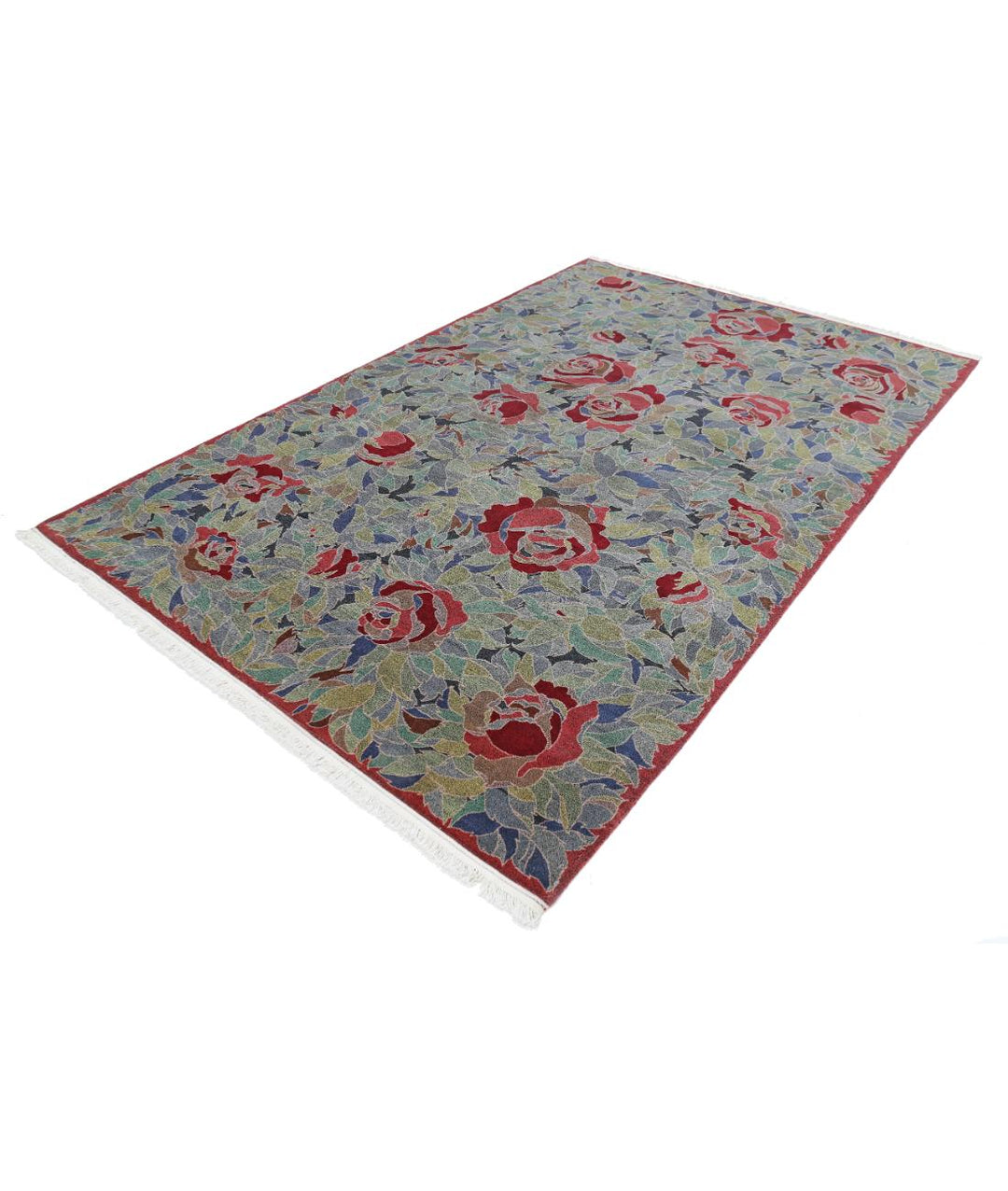 Hand Knotted Floral Wool Rug 6' 0" x 9' 0" - No. AT52364