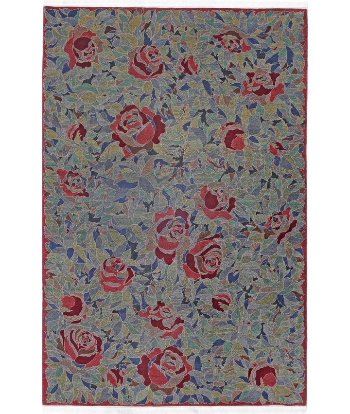 Hand Knotted Floral Wool Rug 6' 0" x 9' 0" - No. AT52364