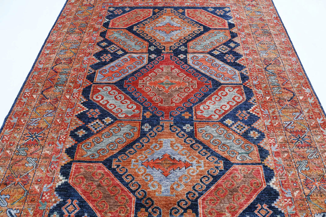 Hand Knotted Nomadic Caucasian Humna Wool Rug 6' 7" x 9' 0" - No. AT65055