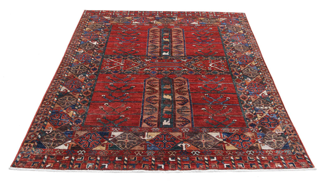 Hand Knotted Nomadic Caucasian Humna Wool Rug 5' 5" x 6' 8" - No. AT52695