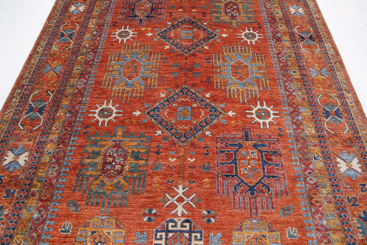 Hand Knotted Nomadic Caucasian Humna Wool Rug 6' 8" x 10' 4" - No. AT64326