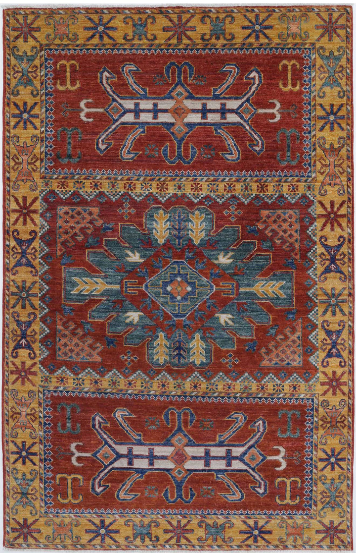 Hand Knotted Nomadic Caucasian Humna Wool Rug 3' 11" x 6' 4" - No. AT11659