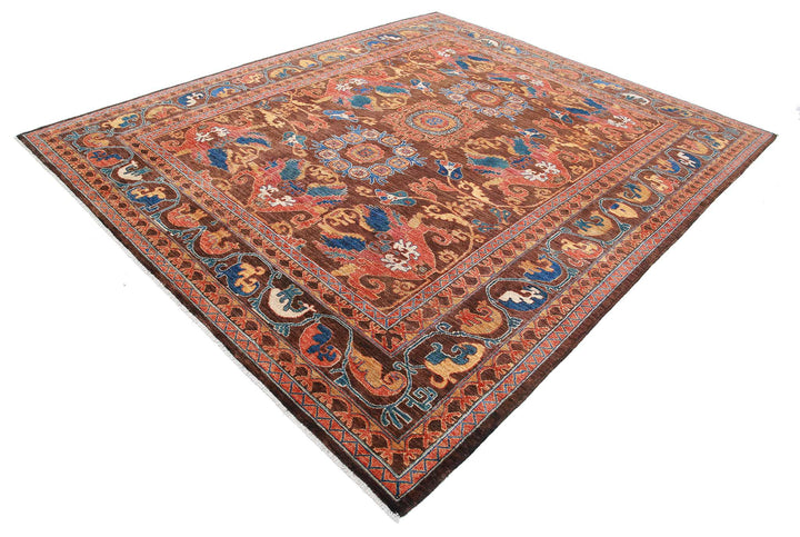 Hand Knotted Nomadic Caucasian Humna Wool Rug 8' 4" x 9' 9" - No. AT93126