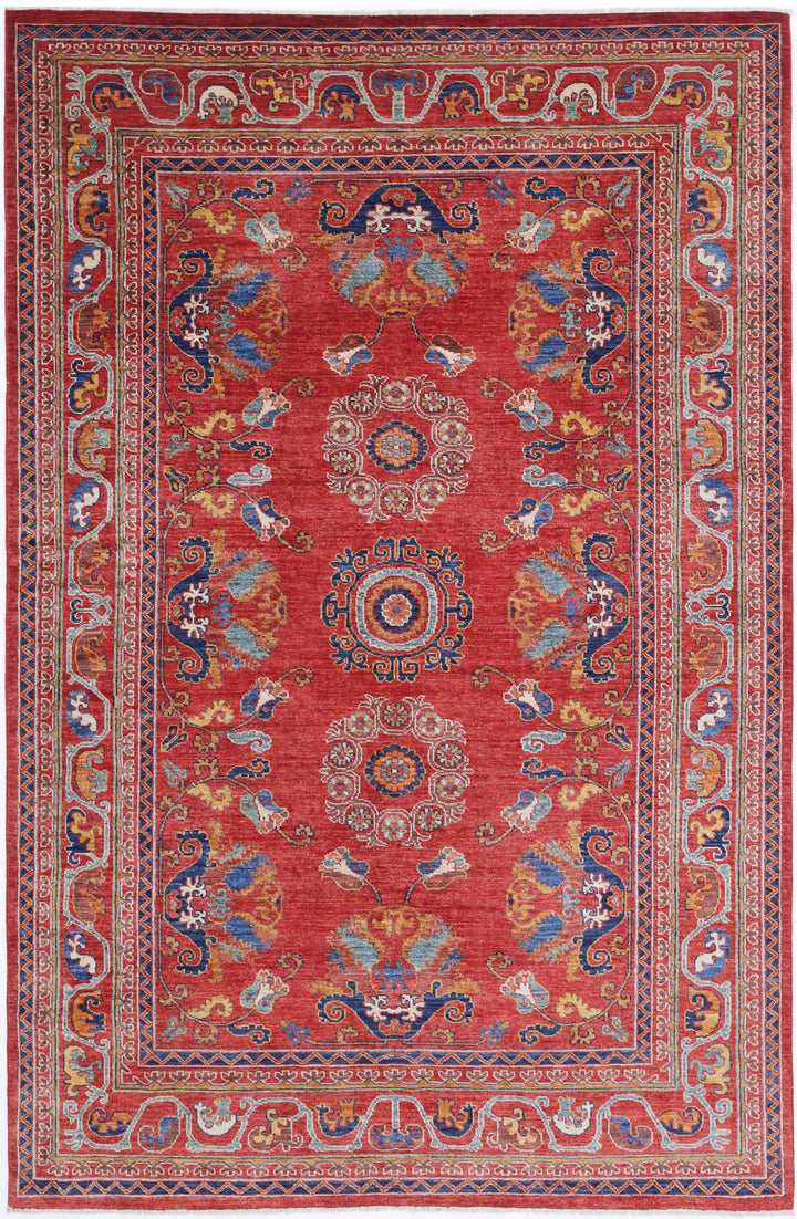 Hand Knotted Nomadic Caucasian Humna Wool Rug 5' 10" x 9' 1" - No. AT38853