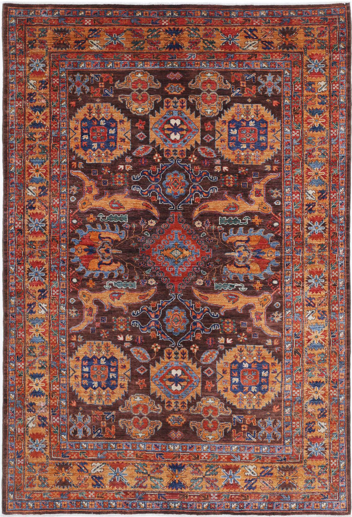 Hand Knotted Nomadic Caucasian Humna Wool Rug 6' 0" x 8' 10" - No. AT97116