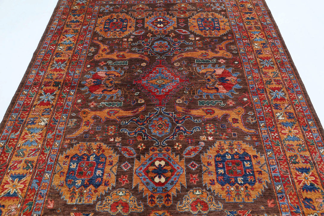 Hand Knotted Nomadic Caucasian Humna Wool Rug 6' 0" x 8' 7" - No. AT37587