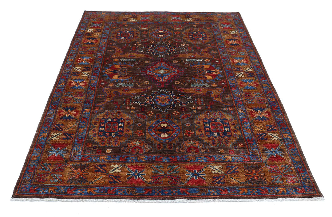 Hand Knotted Nomadic Caucasian Humna Wool Rug 4' 11" x 6' 9" - No. AT44317