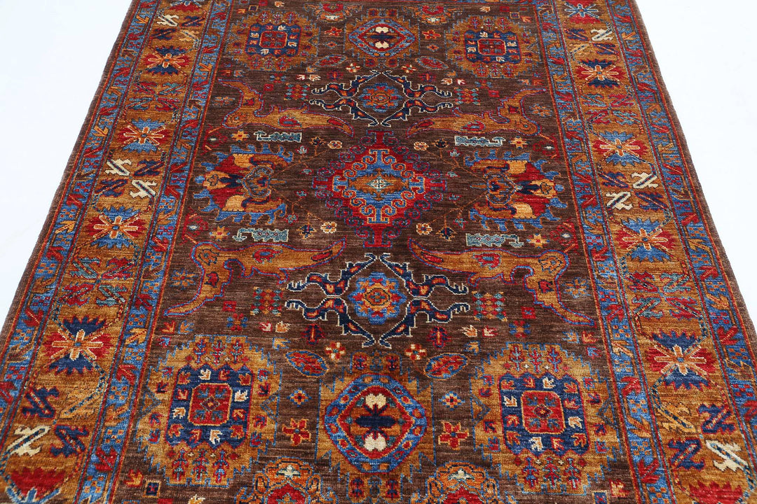 Hand Knotted Nomadic Caucasian Humna Wool Rug 4' 11" x 6' 9" - No. AT44317
