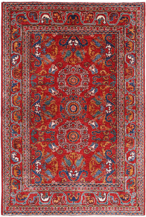Hand Knotted Nomadic Caucasian Humna Wool Rug 4' 0" x 5' 11" - No. AT15961