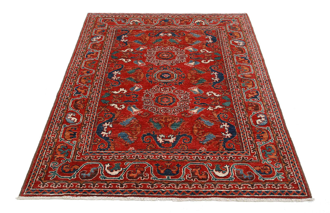 Hand Knotted Nomadic Caucasian Humna Wool Rug 4' 1" x 5' 10" - No. AT81693