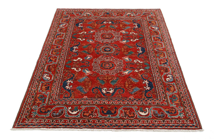 Hand Knotted Nomadic Caucasian Humna Wool Rug 4' 1" x 5' 10" - No. AT81693