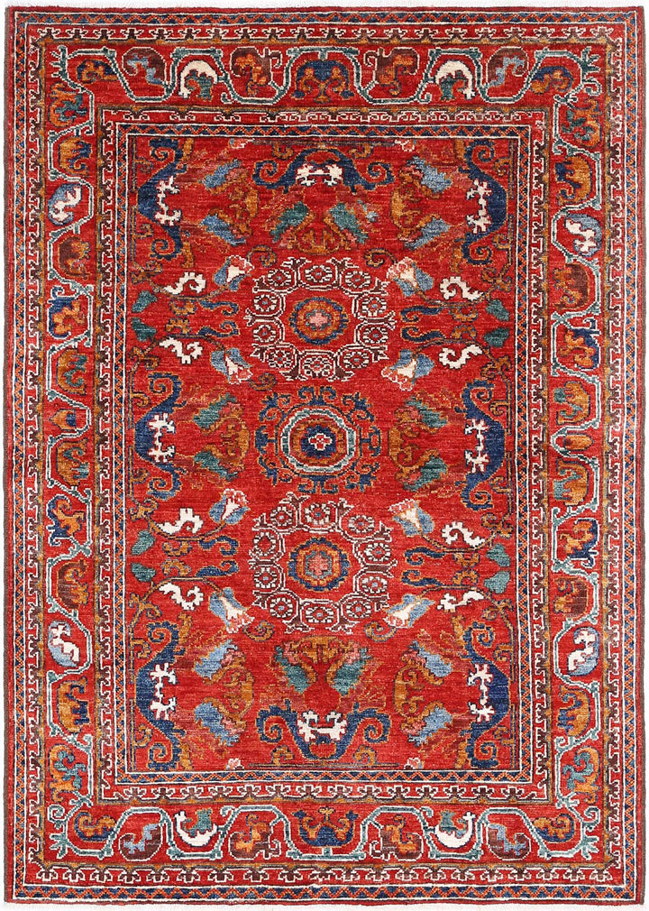 Hand Knotted Nomadic Caucasian Humna Wool Rug 4' 1" x 5' 10" - No. AT81693