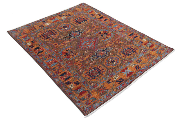 Hand Knotted Nomadic Caucasian Humna Wool Rug 4' 0" x 4' 10" - No. AT76824