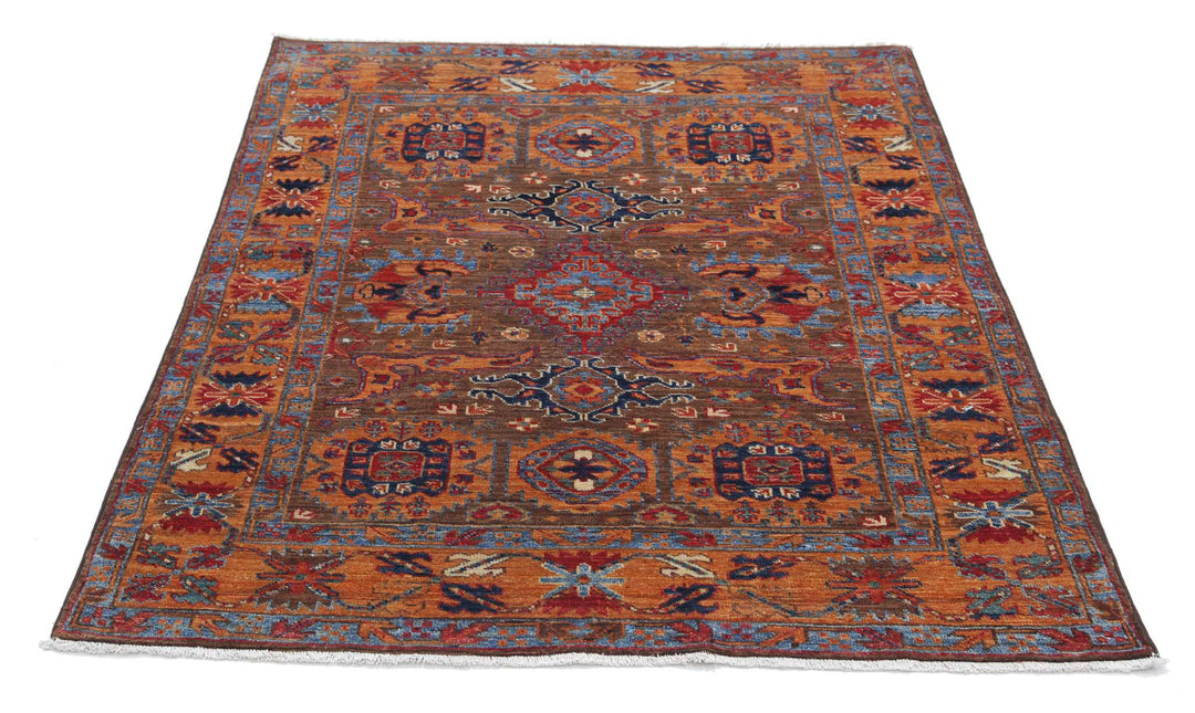 Hand Knotted Nomadic Caucasian Humna Wool Rug 4' 0" x 4' 10" - No. AT76824