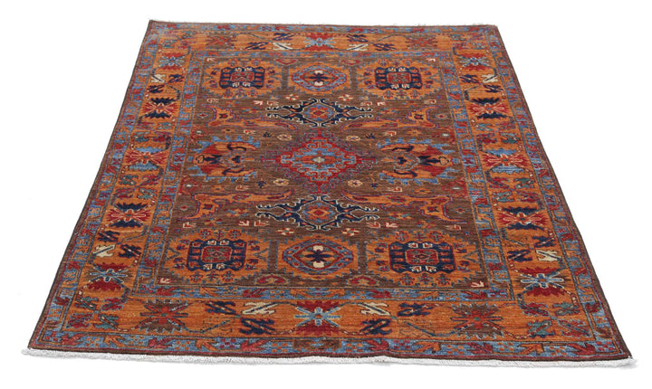 Hand Knotted Nomadic Caucasian Humna Wool Rug 4' 0" x 4' 10" - No. AT76824