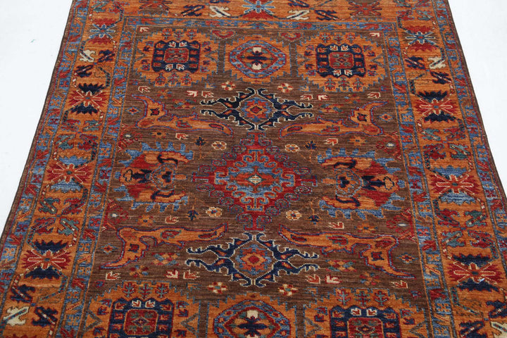 Hand Knotted Nomadic Caucasian Humna Wool Rug 4' 0" x 4' 10" - No. AT76824