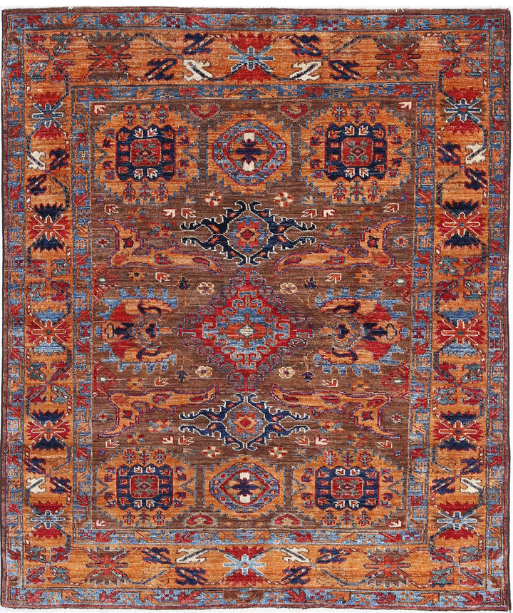 Hand Knotted Nomadic Caucasian Humna Wool Rug 4' 0" x 4' 10" - No. AT76824