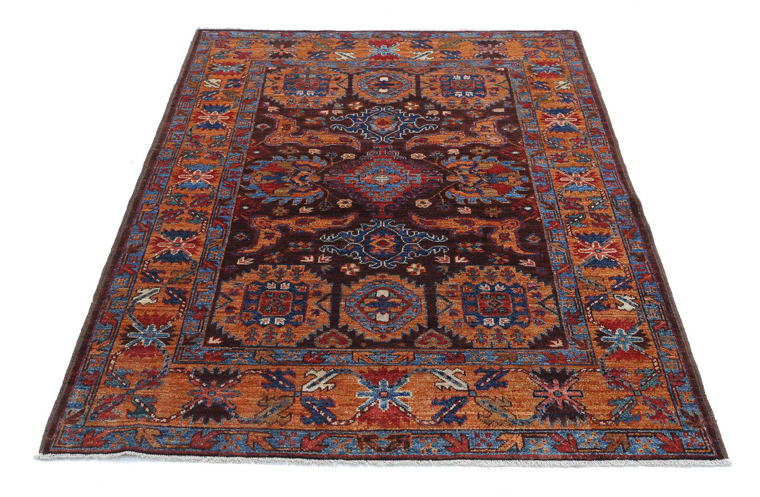Hand Knotted Nomadic Caucasian Humna Wool Rug 4' 1" x 5' 7" - No. AT80242