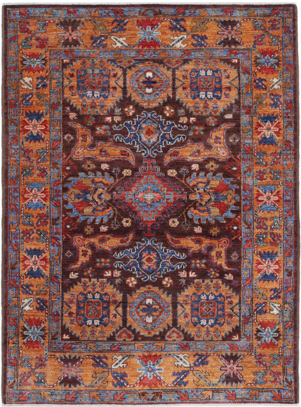 Hand Knotted Nomadic Caucasian Humna Wool Rug 4' 1" x 5' 7" - No. AT80242