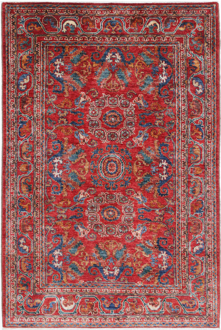 Hand Knotted Nomadic Caucasian Humna Wool Rug 4' 0" x 6' 1" - No. AT67039
