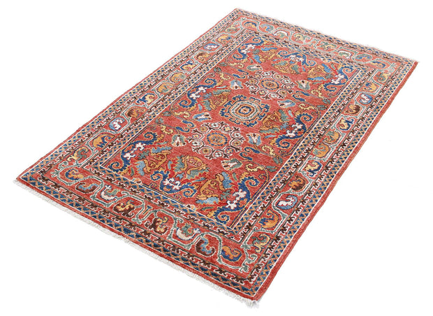 Hand Knotted Nomadic Caucasian Humna Wool Rug 3' 2" x 4' 10" - No. AT89607