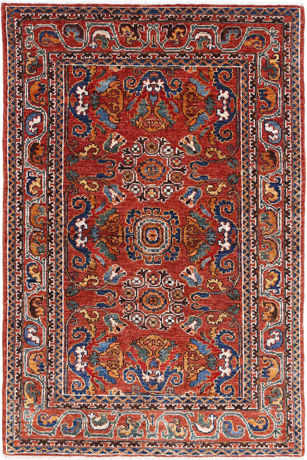 Hand Knotted Nomadic Caucasian Humna Wool Rug 3' 2" x 4' 10" - No. AT89607