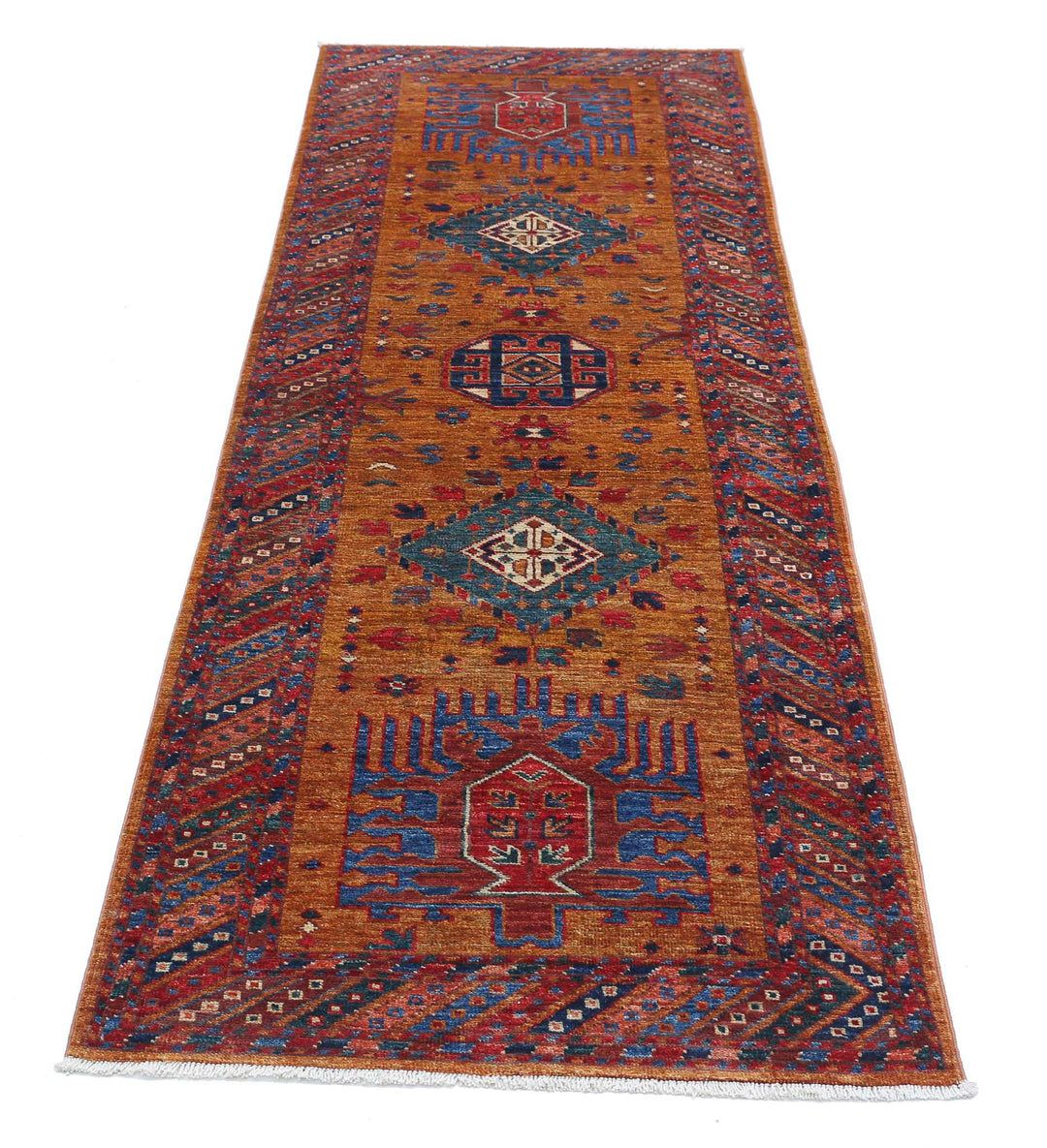 Hand Knotted Nomadic Caucasian Humna Wool Rug 2' 8" x 7' 7" - No. AT17529