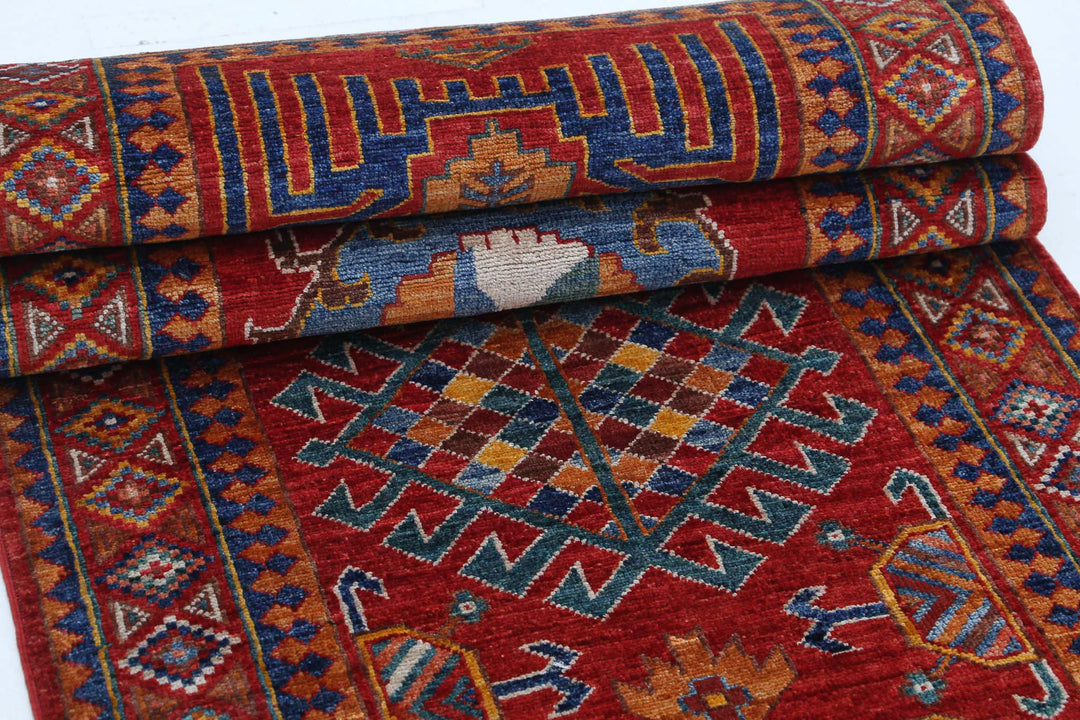 Hand Knotted Nomadic Caucasian Humna Wool Rug 2' 9" x 8' 2" - No. AT39413