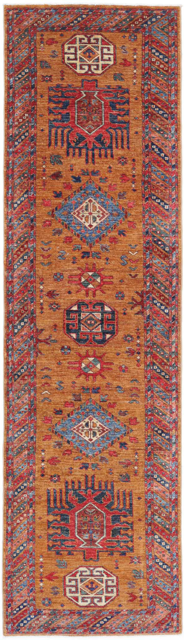 Hand Knotted Nomadic Caucasian Humna Wool Rug 2' 8" x 9' 6" - No. AT91568
