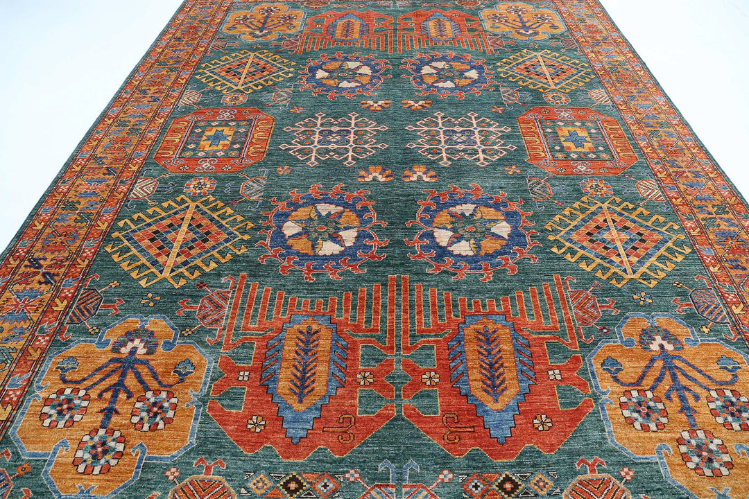 Hand Knotted Nomadic Caucasian Humna Wool Rug 9' 2" x 12' 4" - No. AT74486