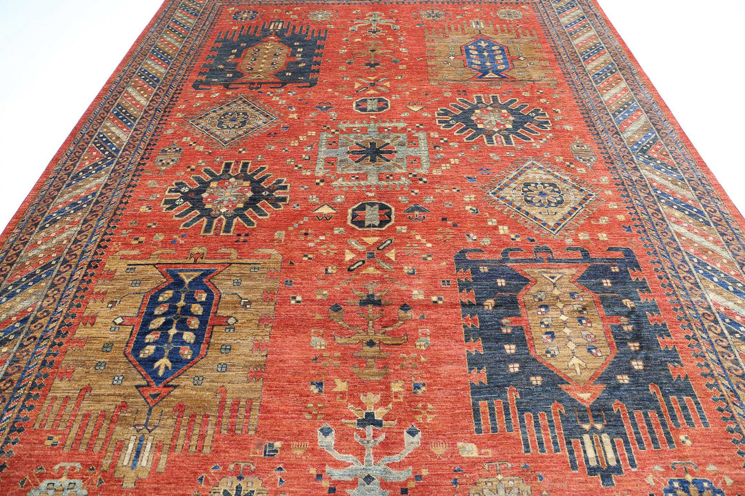 Hand Knotted Nomadic Caucasian Humna Wool Rug 8' 11" x 12' 2" - No. AT47946