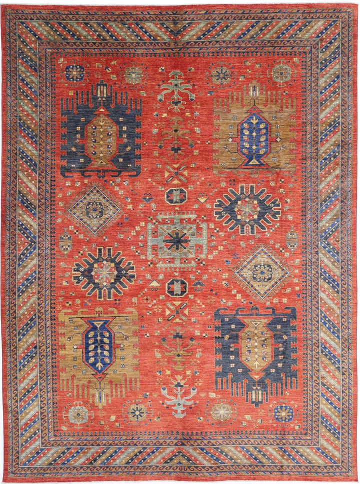Hand Knotted Nomadic Caucasian Humna Wool Rug 8' 11" x 12' 2" - No. AT47946