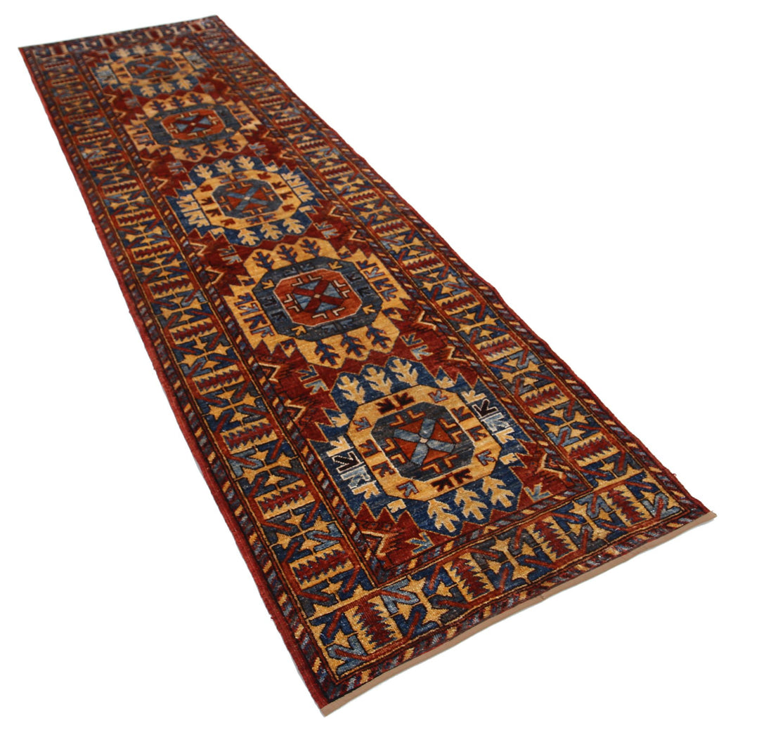 Hand Knotted Nomadic Caucasian Humna Wool Rug 2' 11" x 9' 10" - No. AT84991