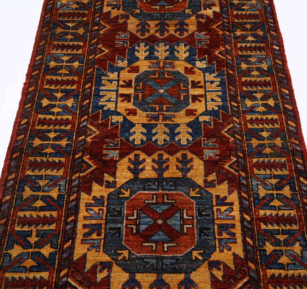 Hand Knotted Nomadic Caucasian Humna Wool Rug 2' 11" x 9' 10" - No. AT84991