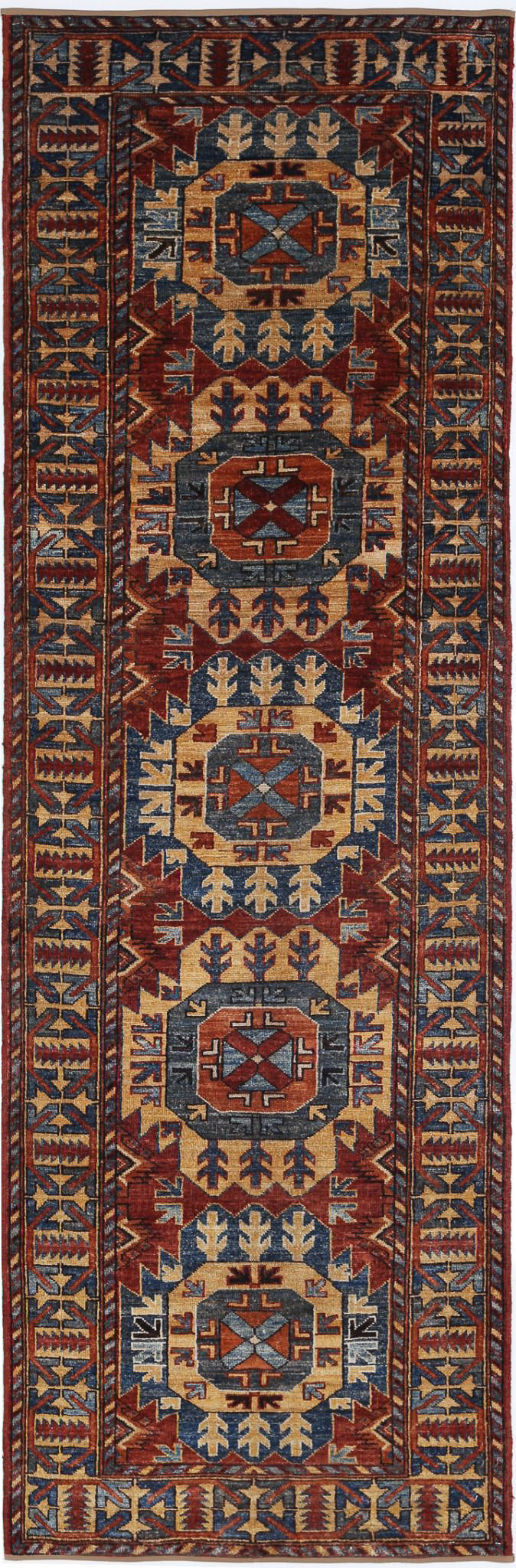 Hand Knotted Nomadic Caucasian Humna Wool Rug 2' 11" x 9' 10" - No. AT84991