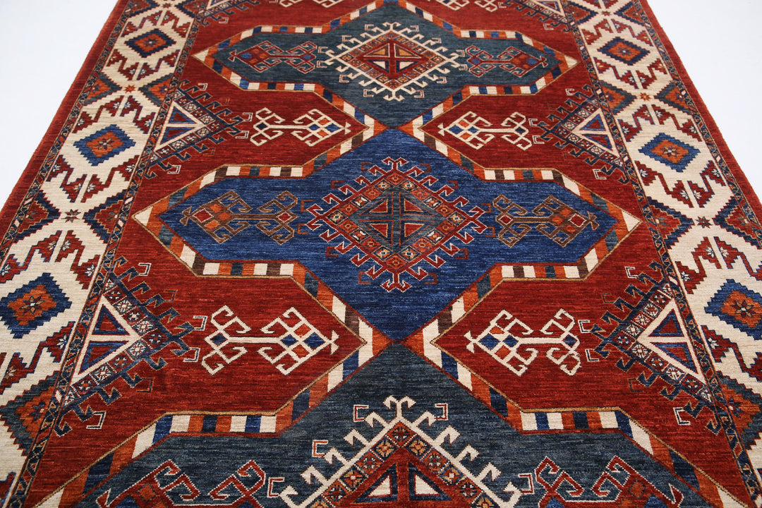 Hand Knotted Nomadic Caucasian Humna Wool Rug 7' 0" x 10' 2" - No. AT28629