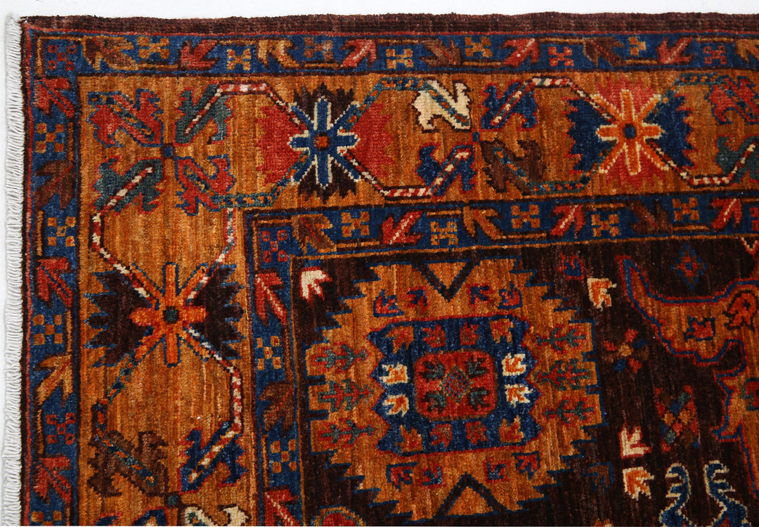 Hand Knotted Nomadic Caucasian Humna Wool Rug 3' 11" x 5' 11" - No. AT21850