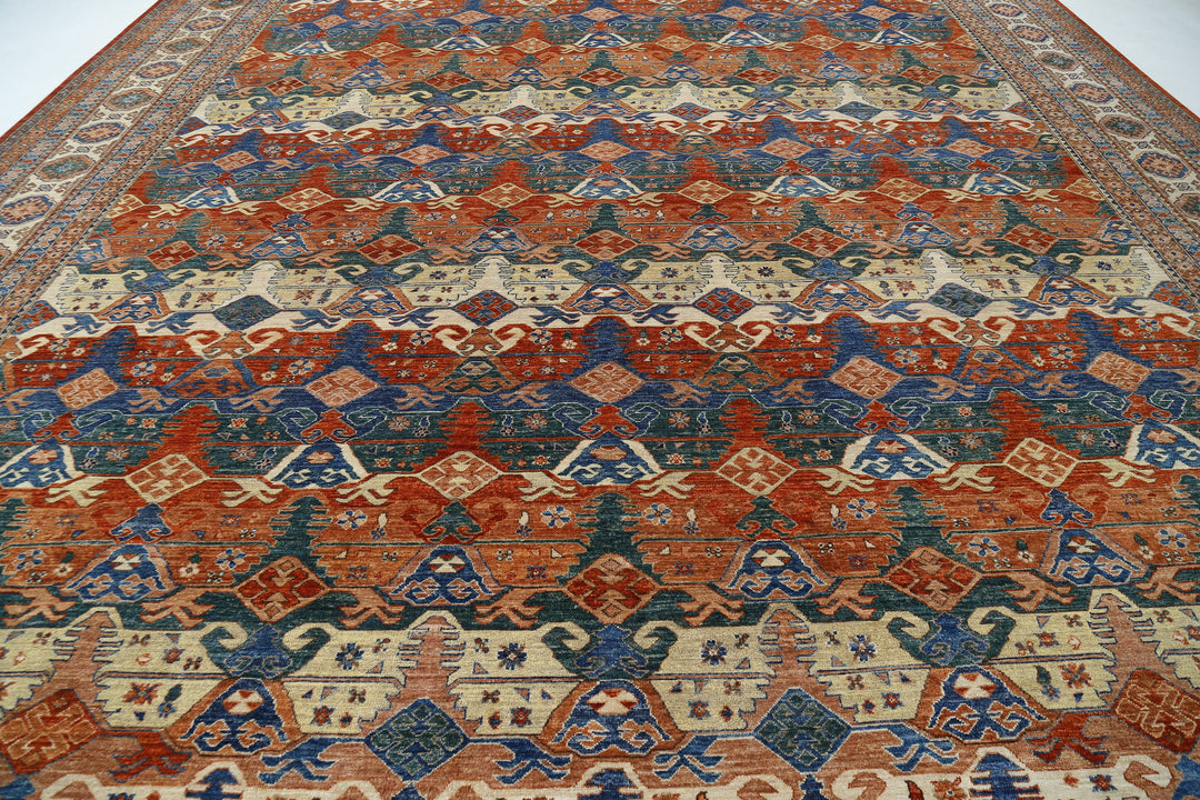 Hand Knotted Nomadic Caucasian Humna Wool Rug 14' 6" x 19' 2" - No. AT21626