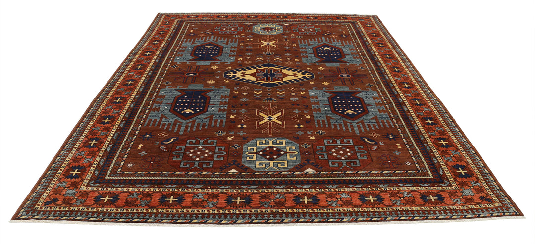 Hand Knotted Nomadic Caucasian Humna Wool Rug 8' 6" x 10' 4" - No. AT81614