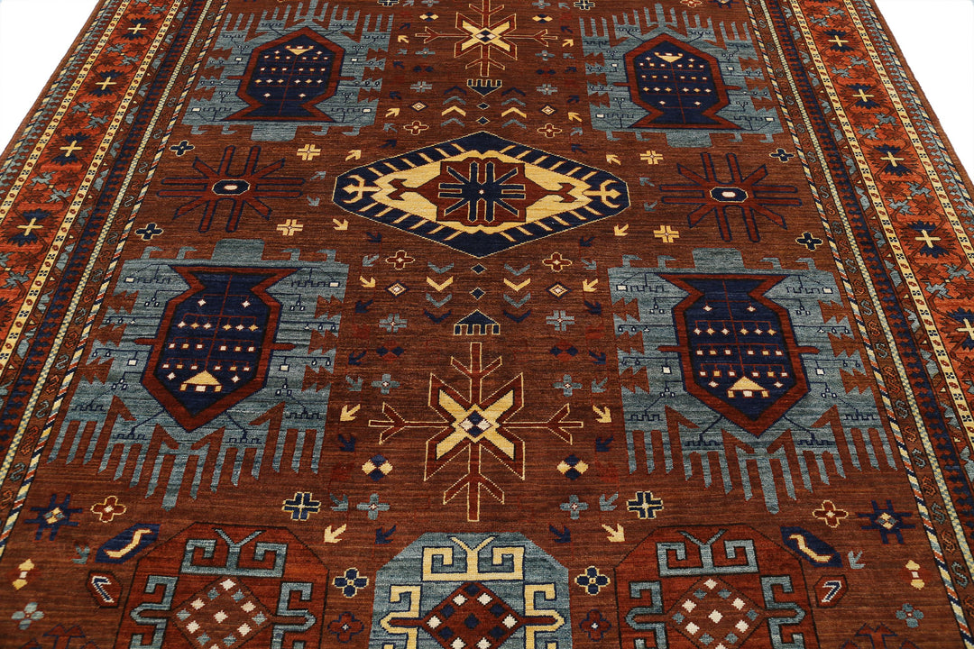 Hand Knotted Nomadic Caucasian Humna Wool Rug 8' 6" x 10' 4" - No. AT81614