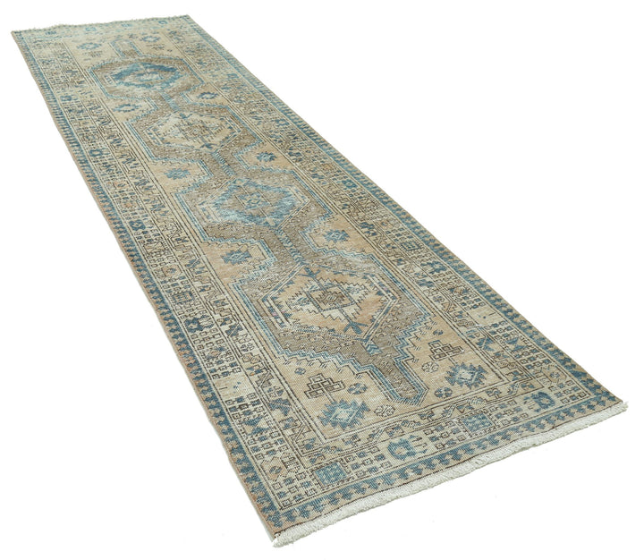 Hand Knotted Vintage Persian Heriz Wool Rug 3' 2" x 10' 6" - No. AT93159