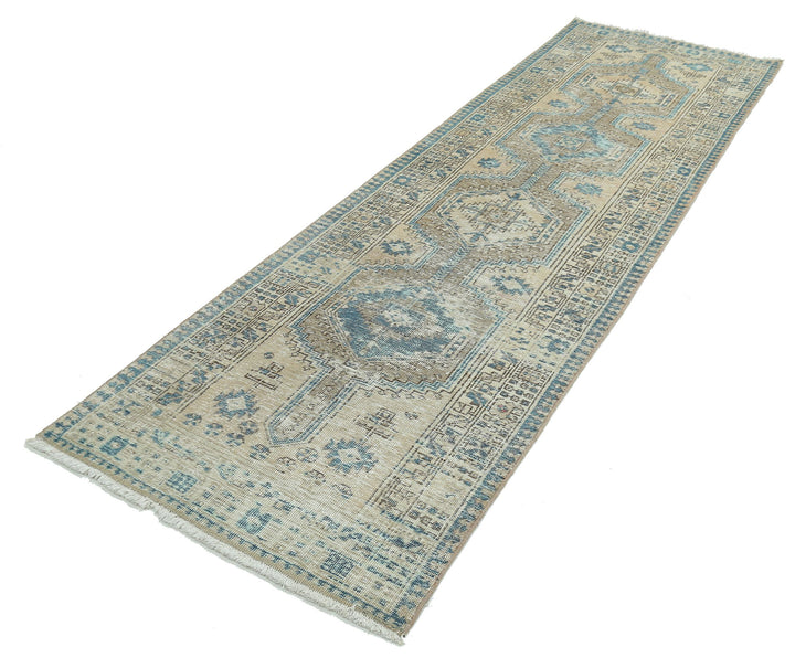 Hand Knotted Vintage Persian Heriz Wool Rug 3' 2" x 10' 6" - No. AT93159