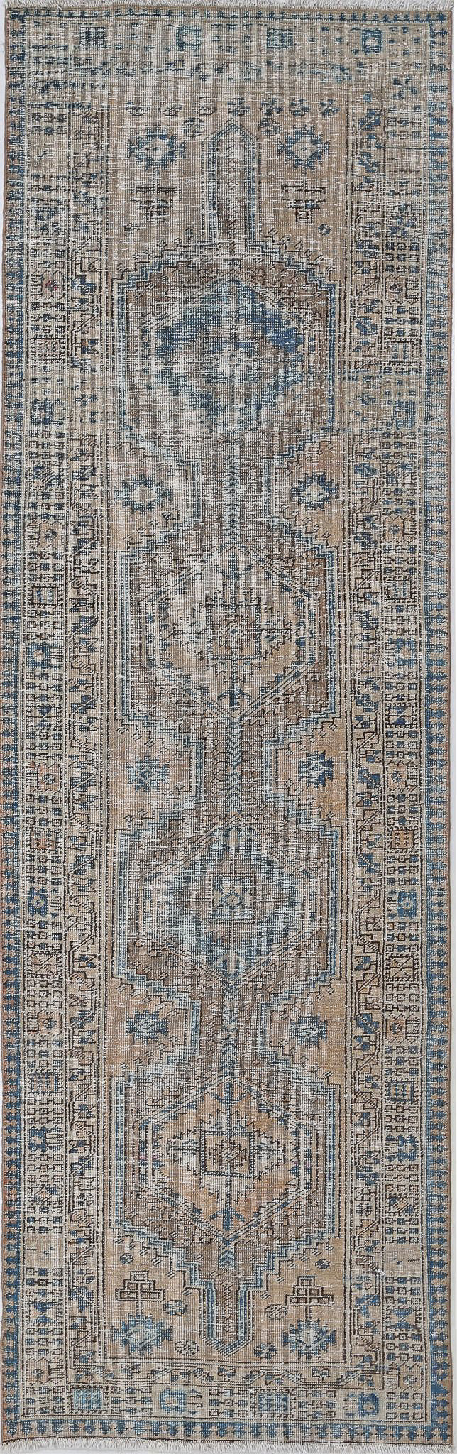 Hand Knotted Vintage Persian Heriz Wool Rug 3' 2" x 10' 6" - No. AT93159