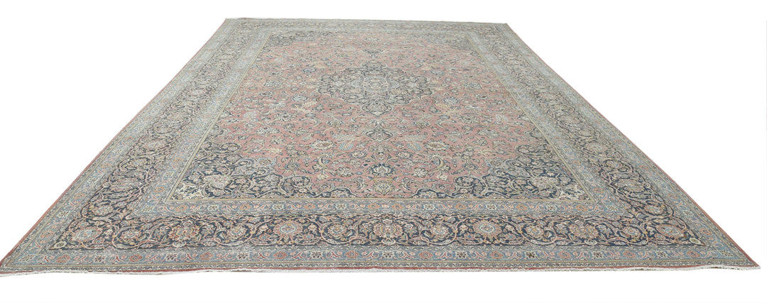 Hand Knotted Vintage Persian Kashan Wool Rug 11' 10" x 17' 3" - No. AT28225