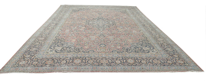 Hand Knotted Vintage Persian Kashan Wool Rug 11' 10" x 17' 3" - No. AT28225